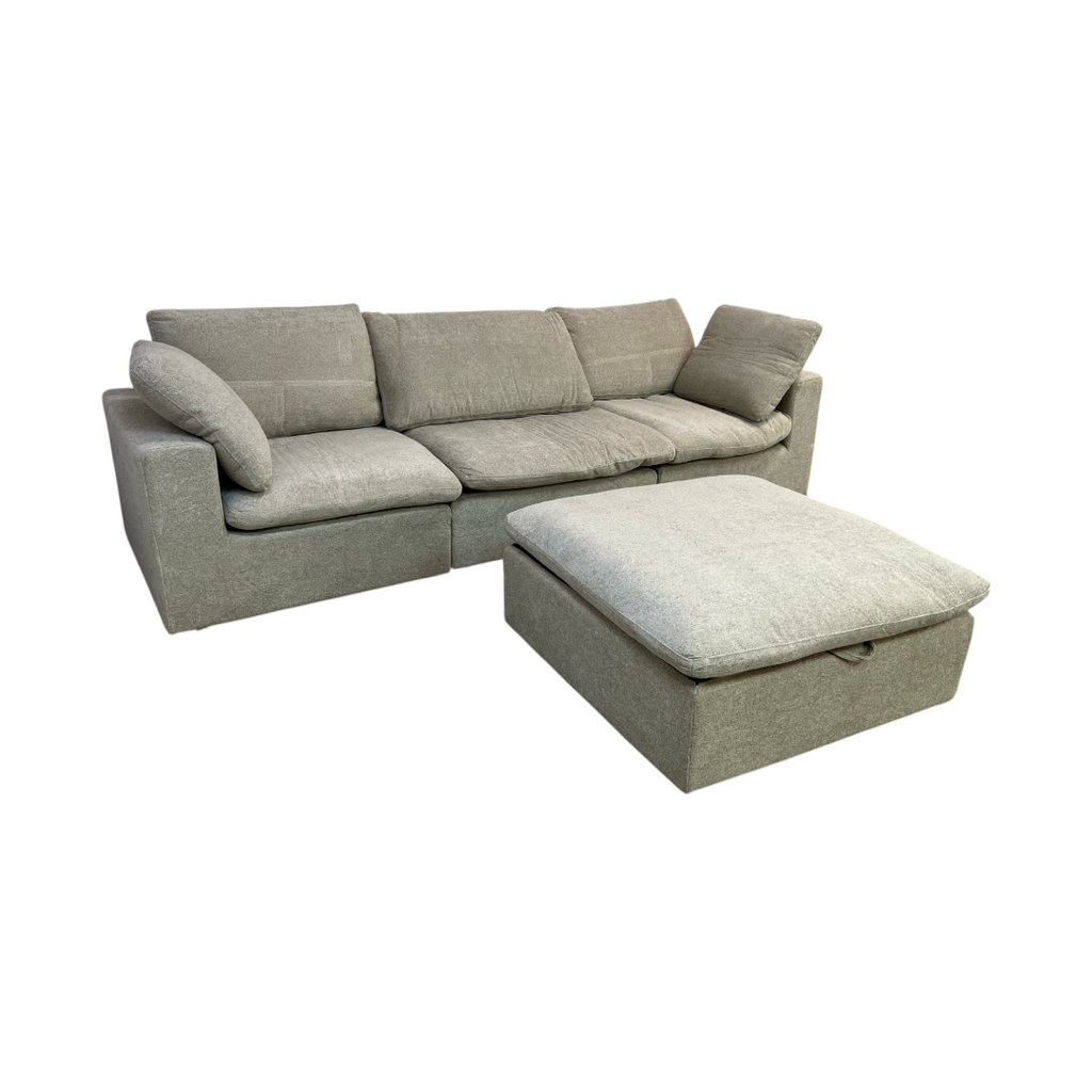 KyDeco Beige Modular Cloud Sectional Couch with Storage Ottoman