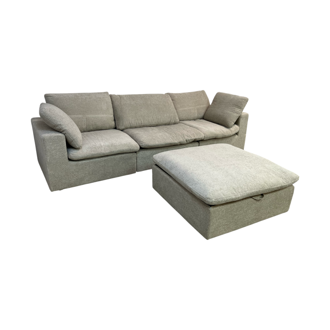 KyDeco Beige Modular Cloud Sectional Couch with Storage Ottoman