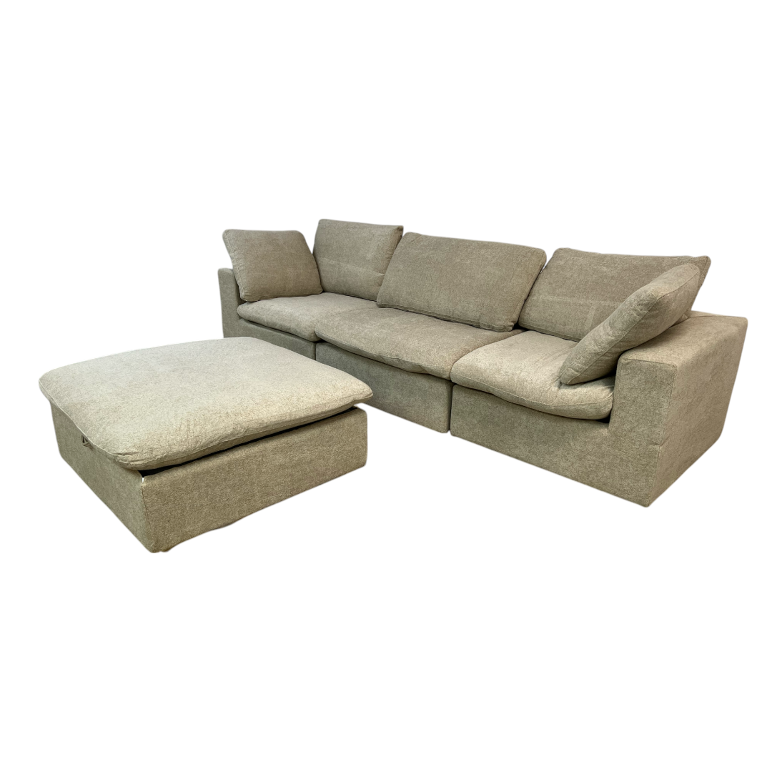 KyDeco Beige Modular Cloud Sectional Couch with Storage Ottoman