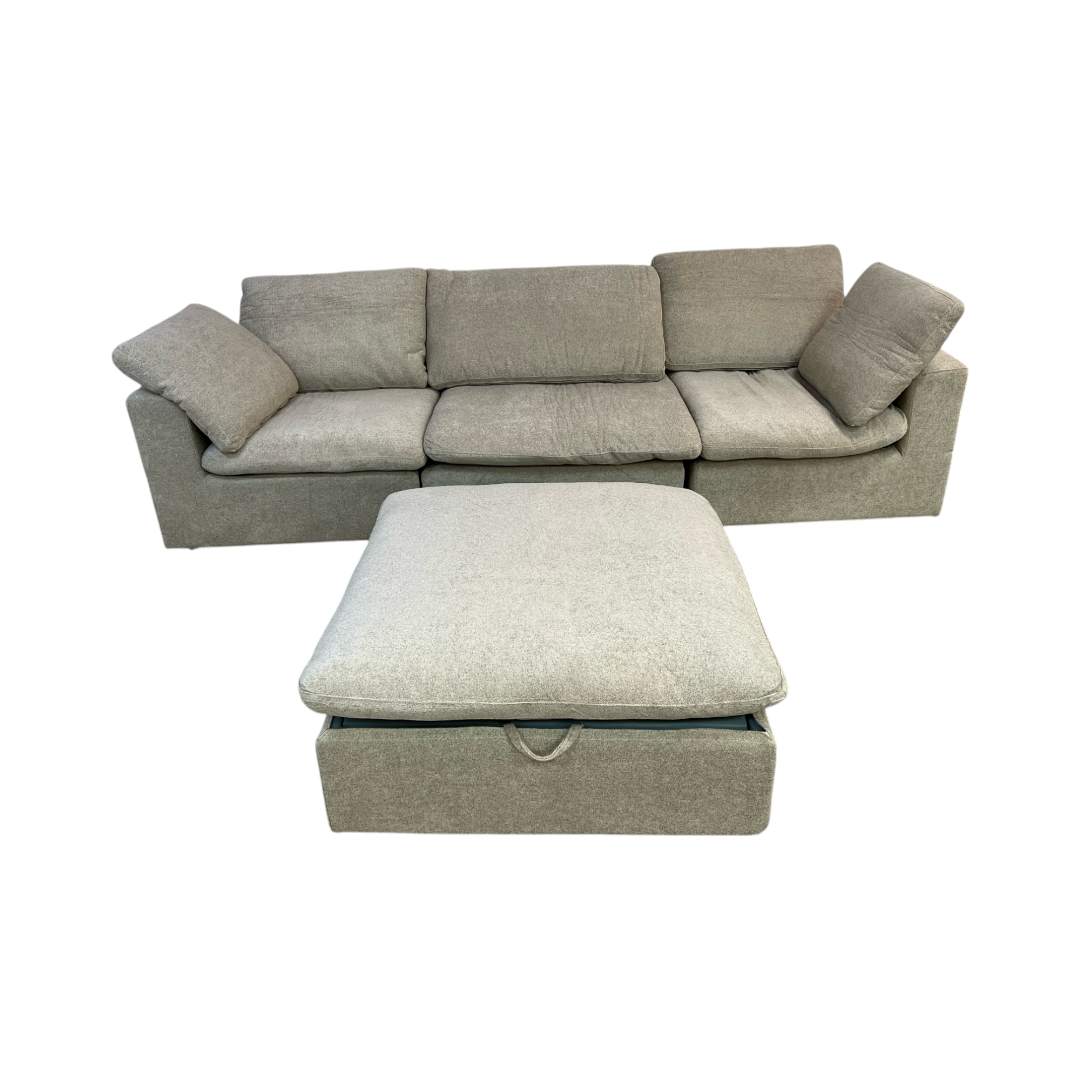 KyDeco Beige Modular Cloud Sectional Couch with Storage Ottoman