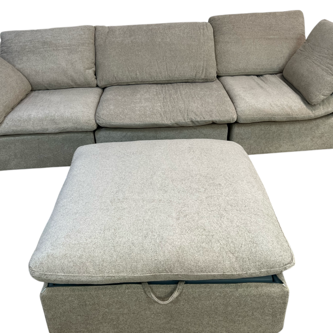 KyDeco Beige Modular Cloud Sectional Couch with Storage Ottoman