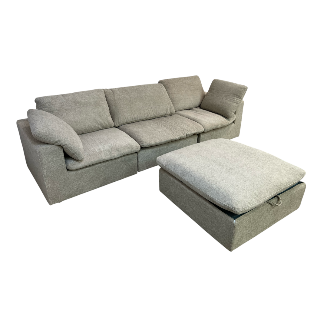 KyDeco Beige Modular Cloud Sectional Couch with Storage Ottoman