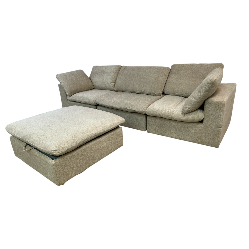 KyDeco Beige Modular Cloud Sectional Couch with Storage Ottoman