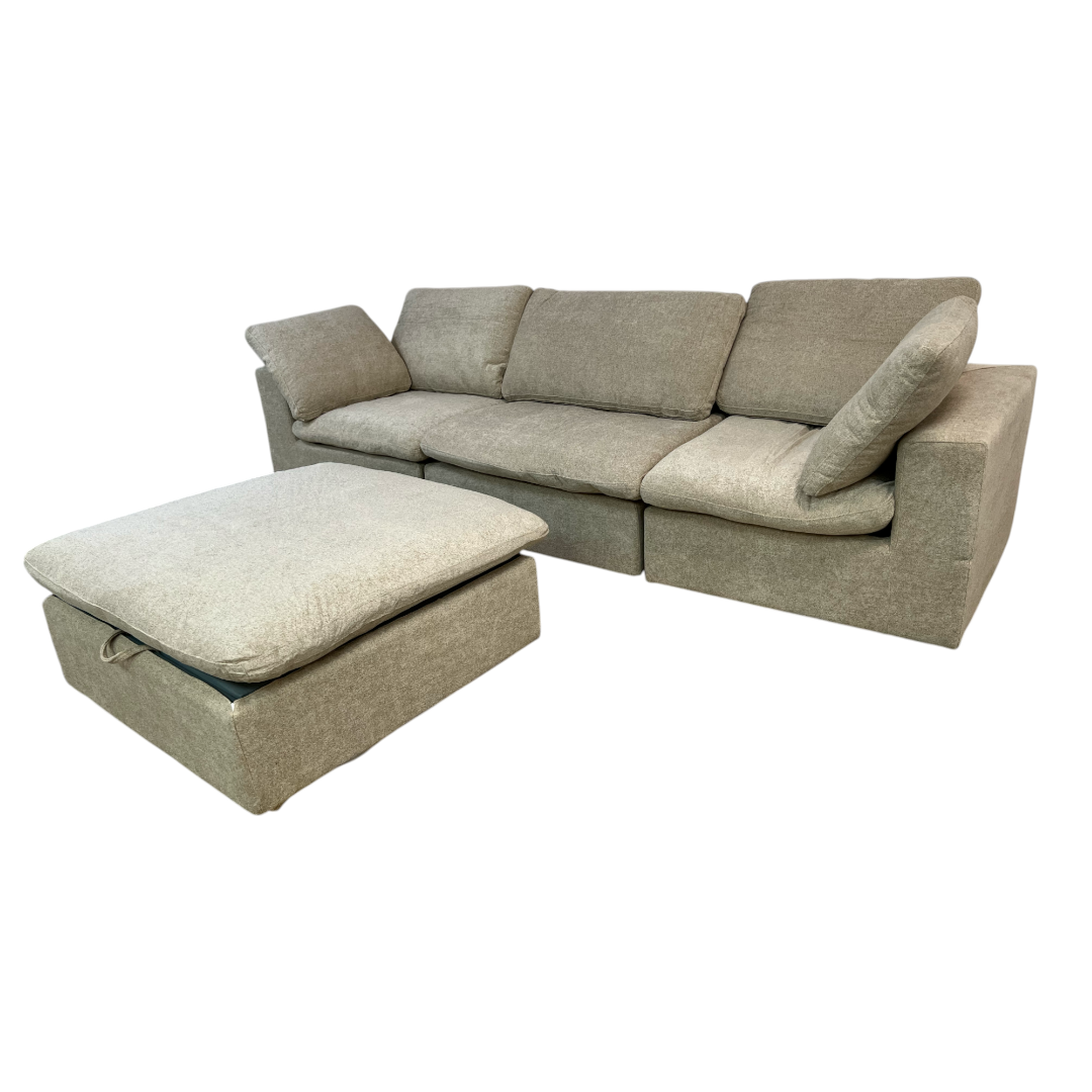 KyDeco Beige Modular Cloud Sectional Couch with Storage Ottoman