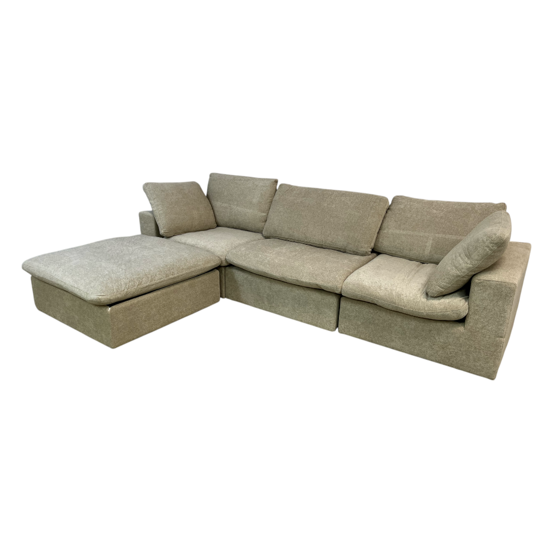 KyDeco Beige Modular Cloud Sectional Couch with Storage Ottoman