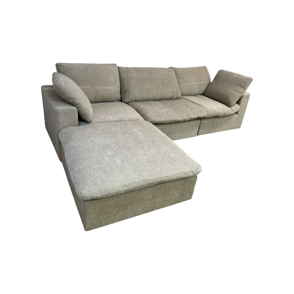 KyDeco Beige Modular Cloud Sectional Couch with Storage Ottoman