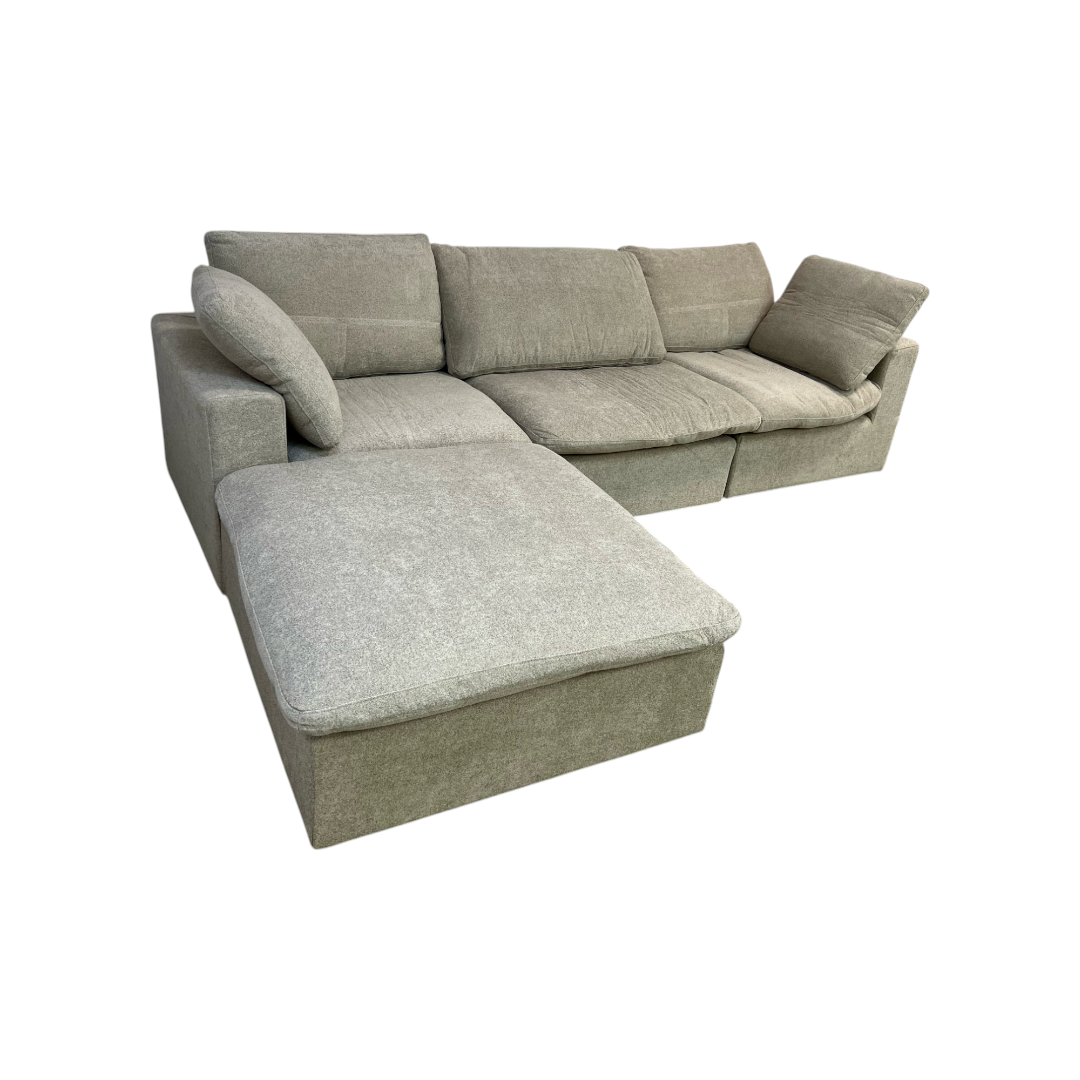 KyDeco Beige Modular Cloud Sectional Couch with Storage Ottoman