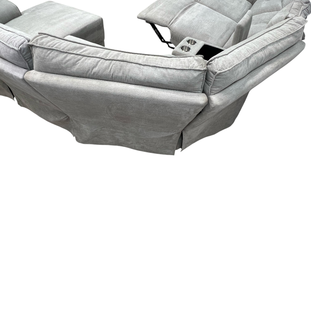 Latitude Run Achernar Modern & Contemporary Textured Fabric Double Reclining Sectional Sofa with Flexible 6-Piece Modular Design, Integrated Console with Stainless Steel Cupholders