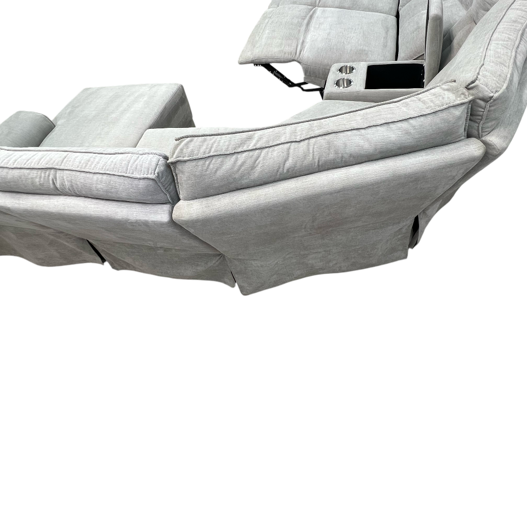 Latitude Run Achernar Modern & Contemporary Textured Fabric Double Reclining Sectional Sofa with Flexible 6-Piece Modular Design, Integrated Console with Stainless Steel Cupholders