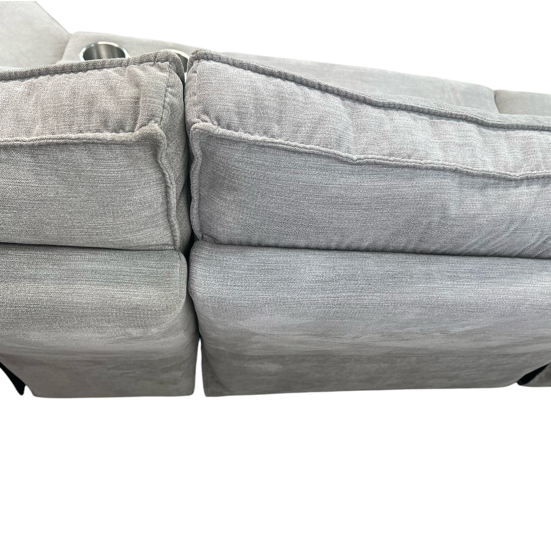 Latitude Run Achernar Modern & Contemporary Textured Fabric Double Reclining Sectional Sofa with Flexible 6-Piece Modular Design, Integrated Console with Stainless Steel Cupholders