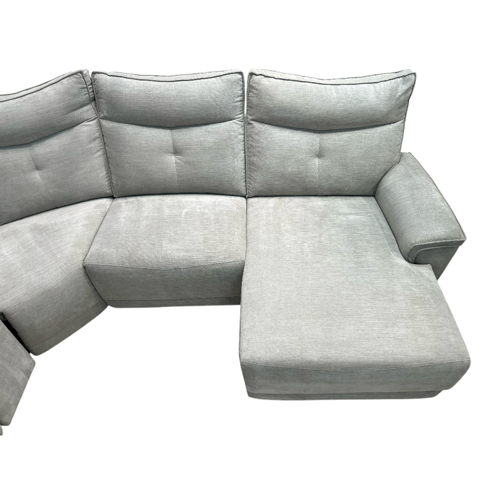 Latitude Run Achernar Modern & Contemporary Textured Fabric Double Reclining Sectional Sofa with Flexible 6-Piece Modular Design, Integrated Console with Stainless Steel Cupholders