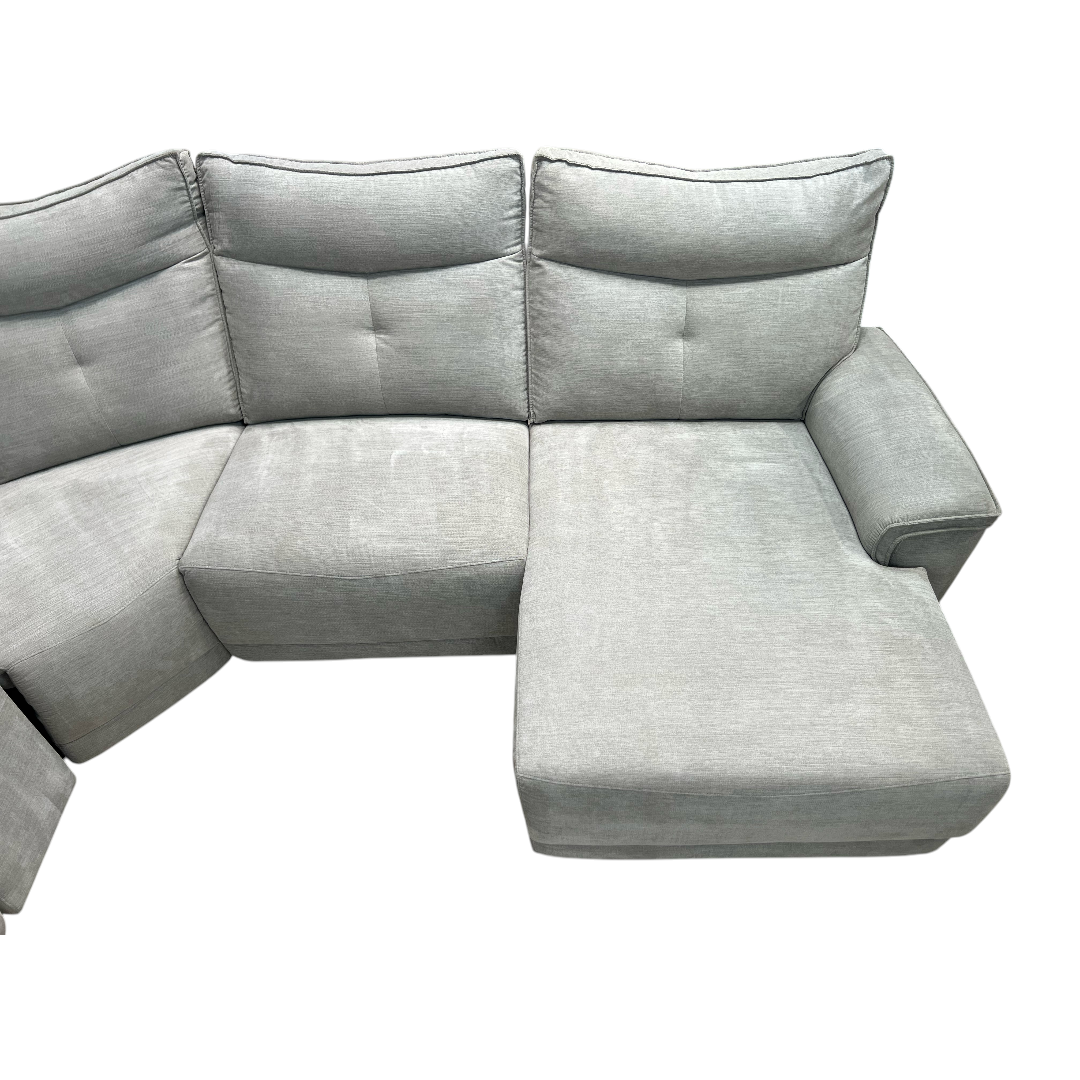 Latitude Run Achernar Modern & Contemporary Textured Fabric Double Reclining Sectional Sofa with Flexible 6-Piece Modular Design, Integrated Console with Stainless Steel Cupholders