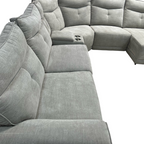 Latitude Run Achernar Modern & Contemporary Textured Fabric Double Reclining Sectional Sofa with Flexible 6-Piece Modular Design, Integrated Console with Stainless Steel Cupholders