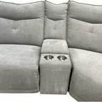 Latitude Run Achernar Modern & Contemporary Textured Fabric Double Reclining Sectional Sofa with Flexible 6-Piece Modular Design, Integrated Console with Stainless Steel Cupholders
