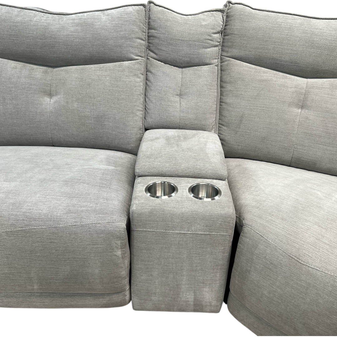 Latitude Run Achernar Modern & Contemporary Textured Fabric Double Reclining Sectional Sofa with Flexible 6-Piece Modular Design, Integrated Console with Stainless Steel Cupholders