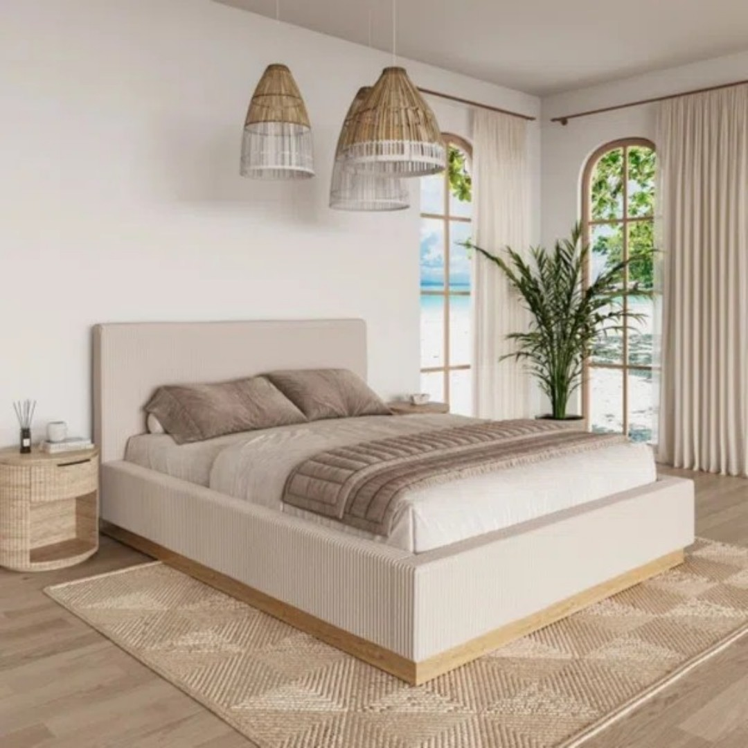 Latitude Run Jadon Solid Wood Corduroy Upholstered Queen Bed Frame