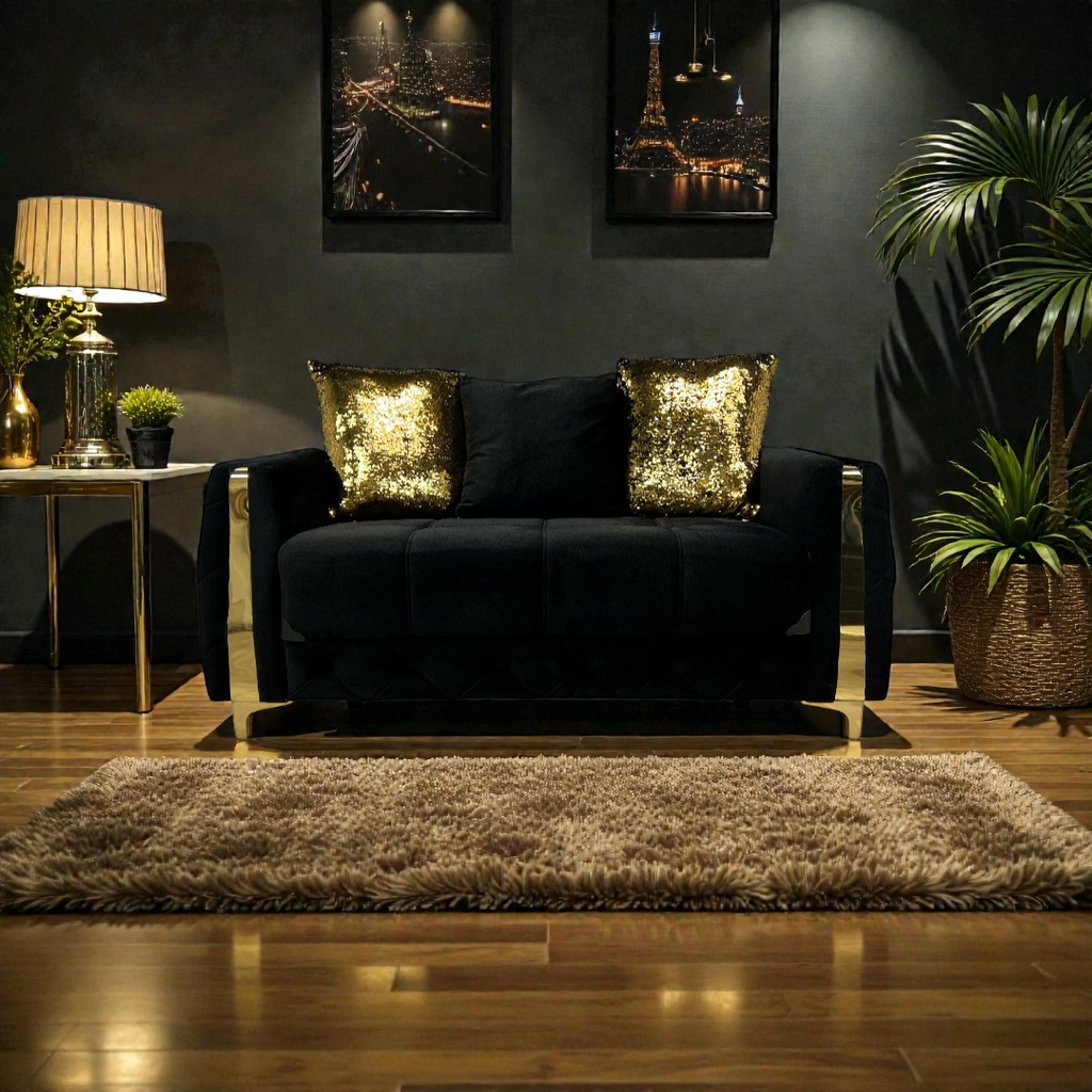 Latitude Run Lust Modern Style Loveseat In Black, 63" × 33" × 31" — image 1 of 4