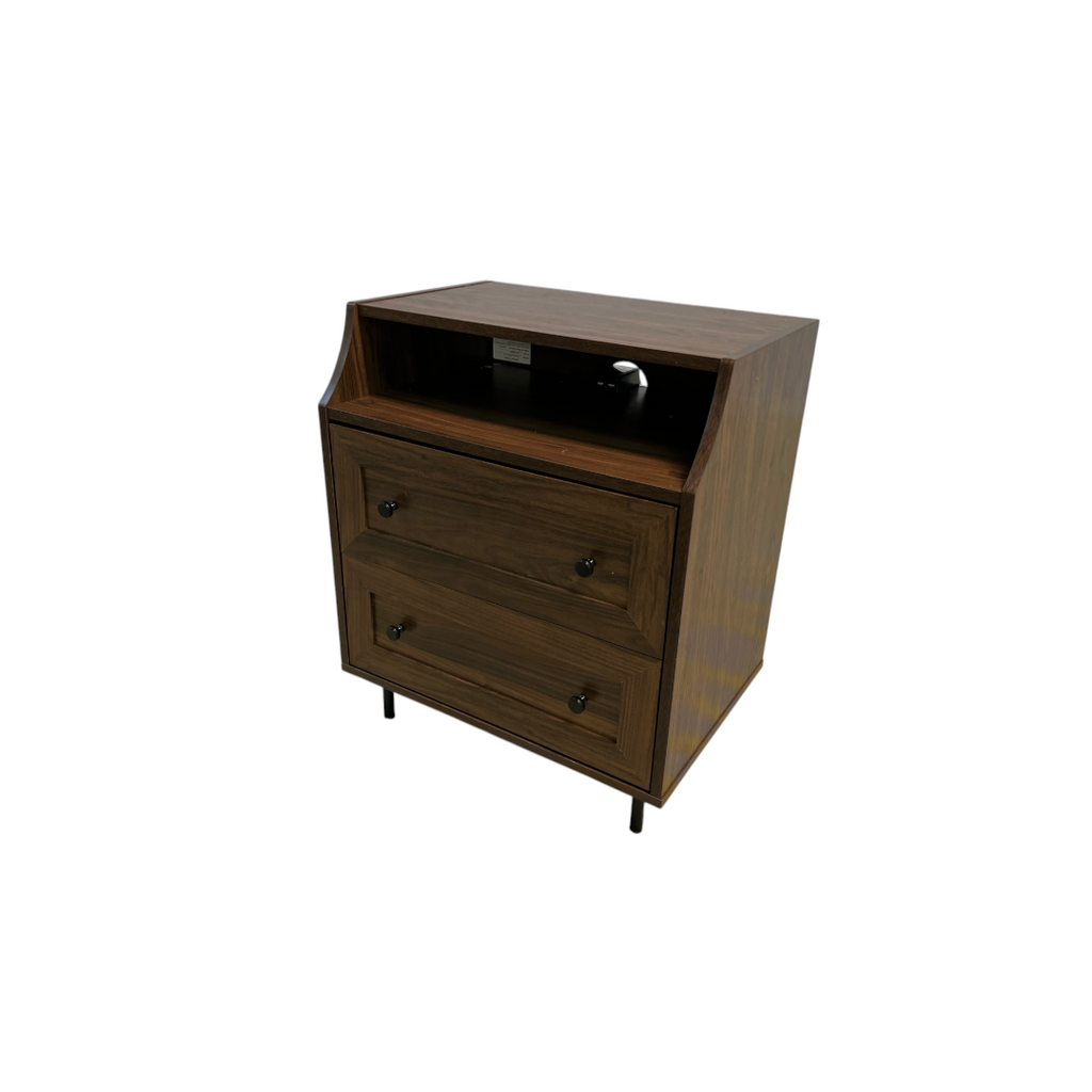 Lisa Curved Open Top 2 Drawer Nightstand with USB - Dark Walnut
