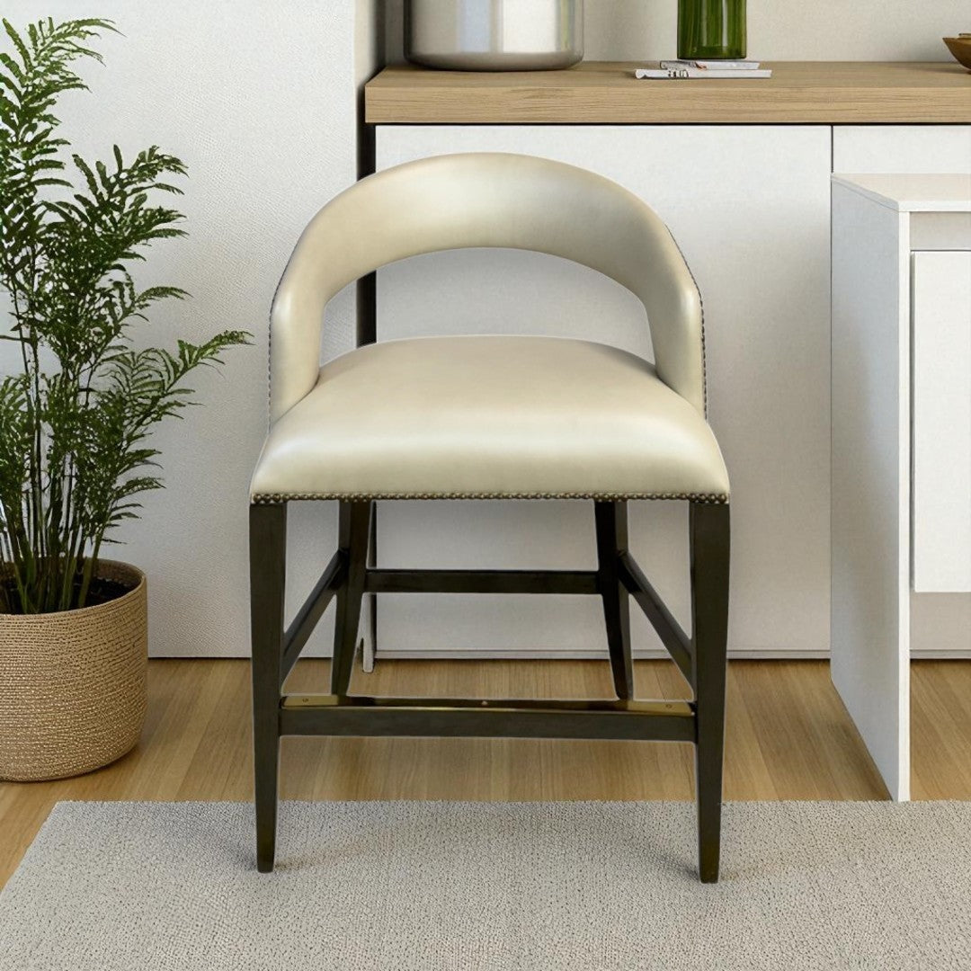 Luxe Decor Woodbridge Annabelle Leather Hardwood Charcoal Counter Stool