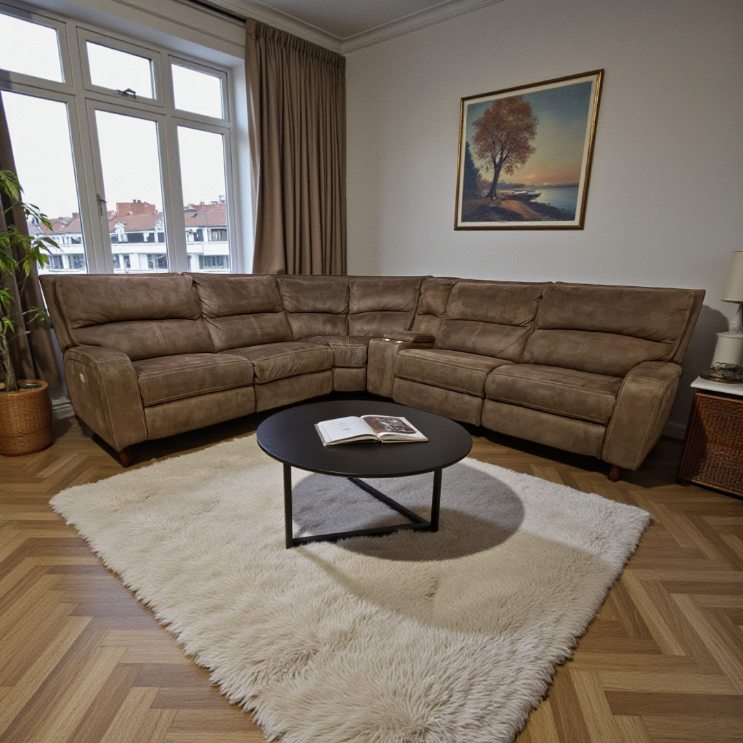 Macy's Brant 6-Pc. Fabric Sectional Sofa with 3 Power Recliners