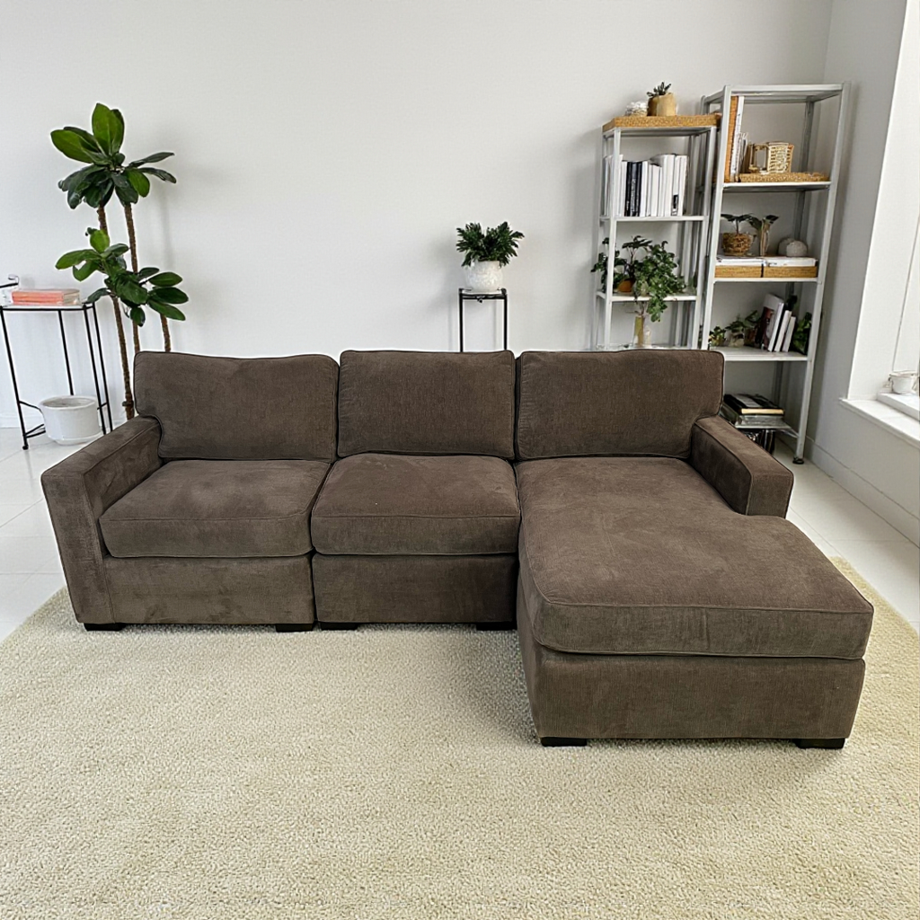 Macy's Radley 3-Pc. Fabric Chaise Sectional Sofa in Heavenly Java Brown