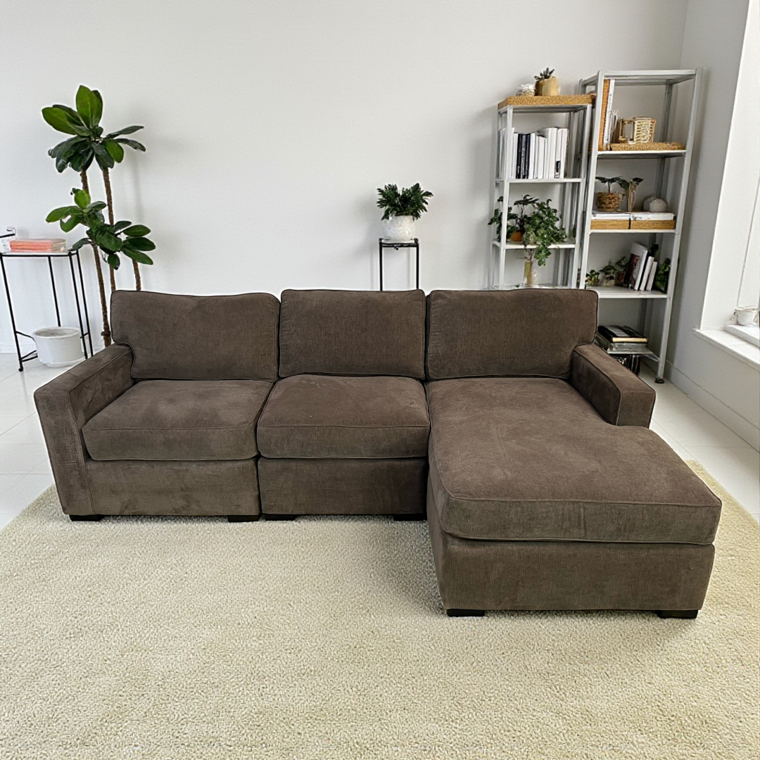 Macy's Radley 3-Pc. Fabric Chaise Sectional Sofa in Heavenly Java Brown