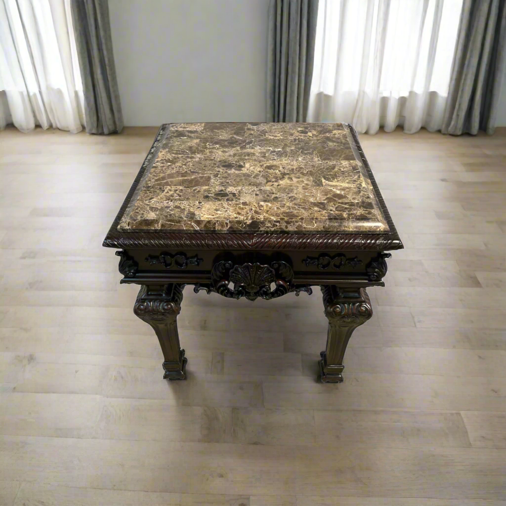 Best Master Traditional Solid Wood and Faux Marble Top End Table in Cherry