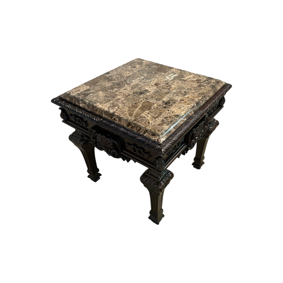 Best Master Traditional Solid Wood and Faux Marble Top End Table in Cherry
