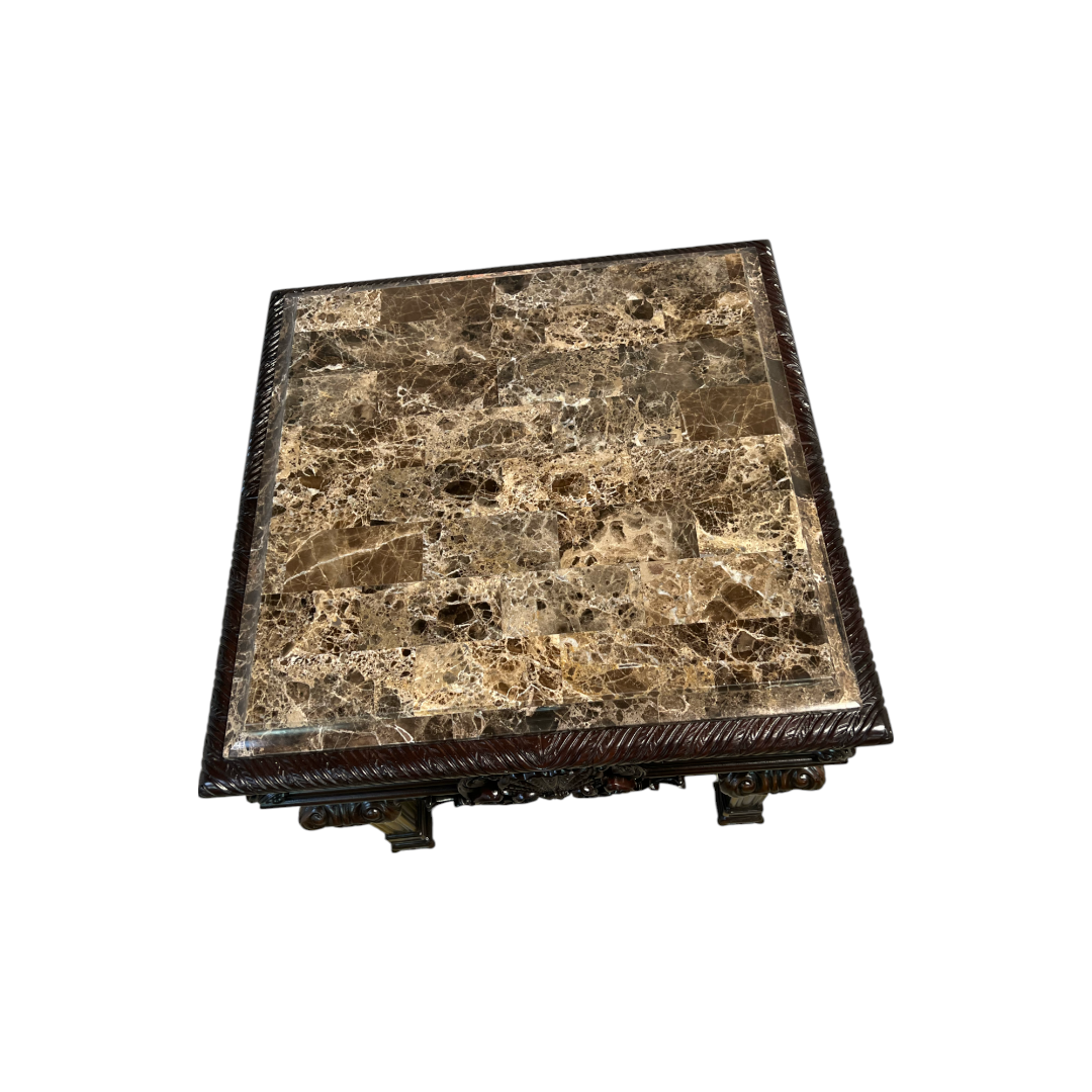 Best Master Traditional Solid Wood and Faux Marble Top End Table in Cherry