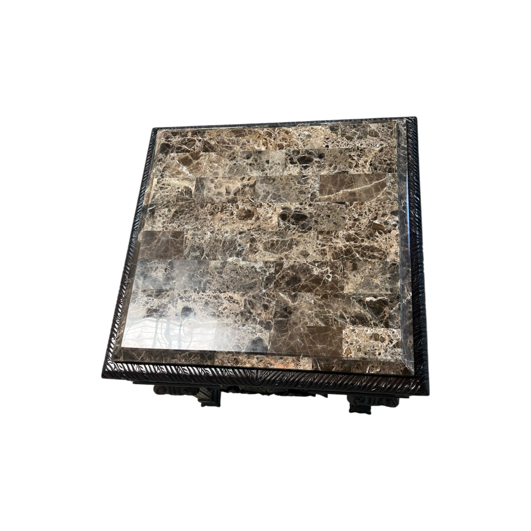 Best Master Traditional Solid Wood and Faux Marble Top End Table in Cherry