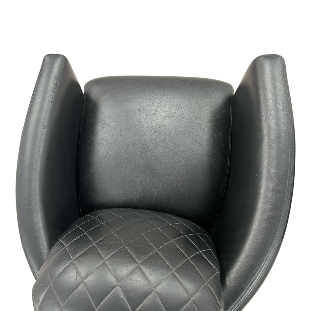 Modern Swivel Rocker Accent Chair Armchair Round Swivel Barrel Chair, 360° Rotating and Glide Back and Forth, Black PU Leather Set of 2