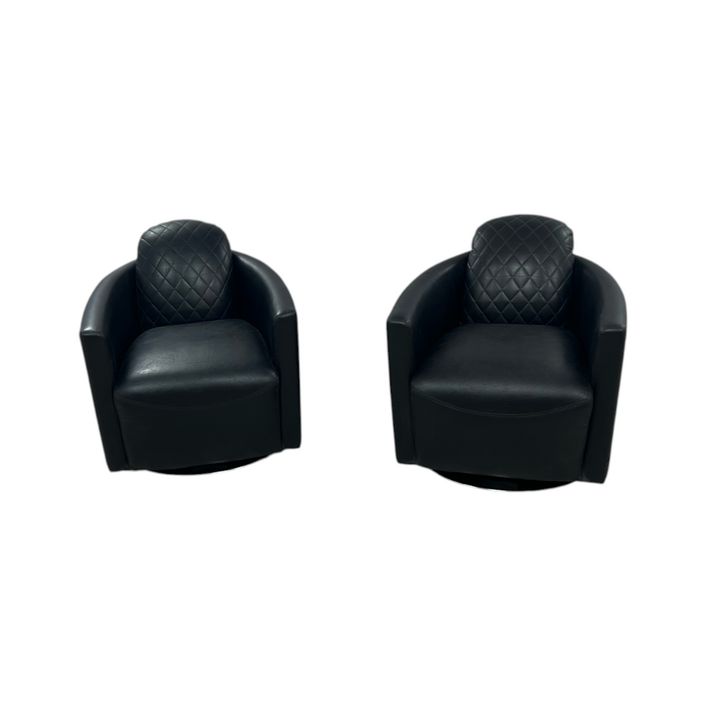 Modern Swivel Rocker Accent Chair Armchair Round Swivel Barrel Chair, 360° Rotating and Glide Back and Forth, Black PU Leather Set of 2
