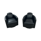 Modern Swivel Rocker Accent Chair Armchair Round Swivel Barrel Chair, 360° Rotating and Glide Back and Forth, Black PU Leather Set of 2