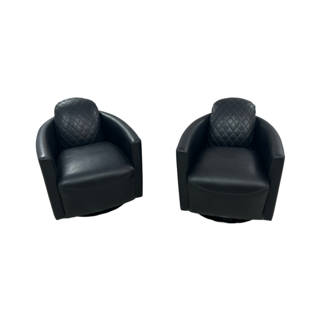Modern Swivel Rocker Accent Chair Armchair Round Swivel Barrel Chair, 360° Rotating and Glide Back and Forth, Black PU Leather Set of 2