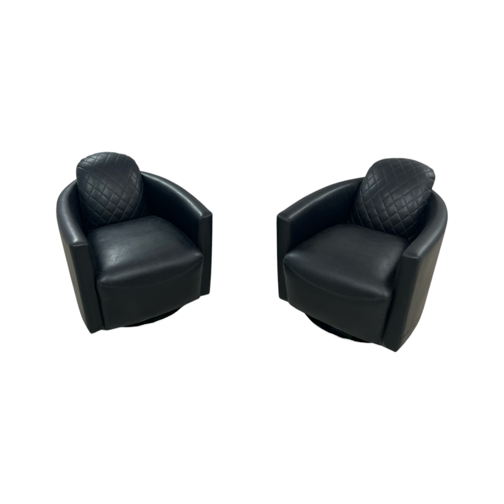 Modern Swivel Rocker Accent Chair Armchair Round Swivel Barrel Chair, 360° Rotating and Glide Back and Forth, Black PU Leather Set of 2