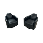 Modern Swivel Rocker Accent Chair Armchair Round Swivel Barrel Chair, 360° Rotating and Glide Back and Forth, Black PU Leather Set of 2