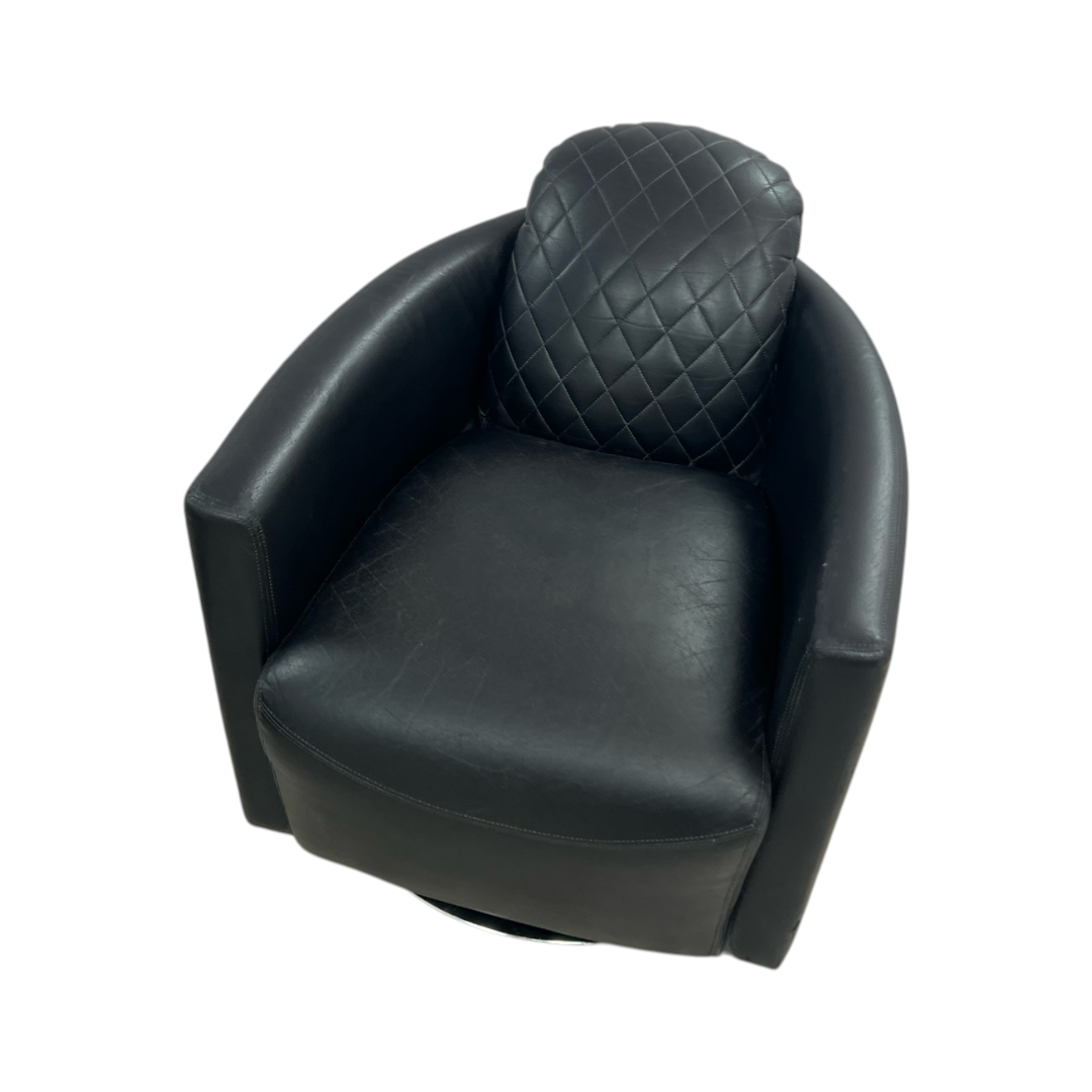 Modern Swivel Rocker Accent Chair Armchair Round Swivel Barrel Chair, 360° Rotating and Glide Back and Forth, Black PU Leather Set of 2