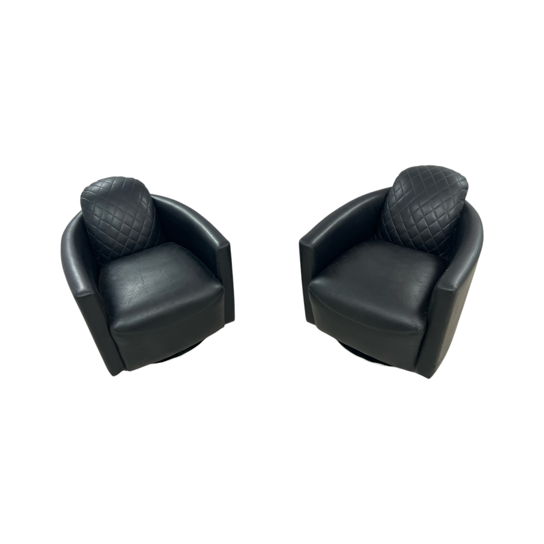 Modern Swivel Rocker Accent Chair Armchair Round Swivel Barrel Chair, 360° Rotating and Glide Back and Forth, Black PU Leather Set of 2