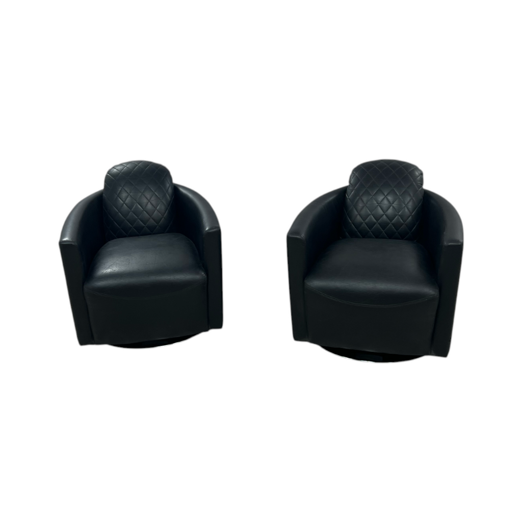 Modern Swivel Rocker Accent Chair Armchair Round Swivel Barrel Chair, 360° Rotating and Glide Back and Forth, Black PU Leather Set of 2