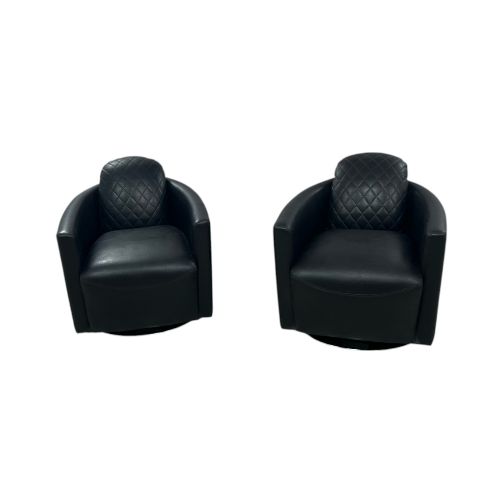 Modern Swivel Rocker Accent Chair Armchair Round Swivel Barrel Chair, 360° Rotating and Glide Back and Forth, Black PU Leather Set of 2