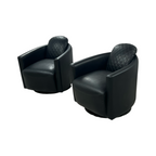 Modern Swivel Rocker Accent Chair Armchair Round Swivel Barrel Chair, 360° Rotating and Glide Back and Forth, Black PU Leather Set of 2