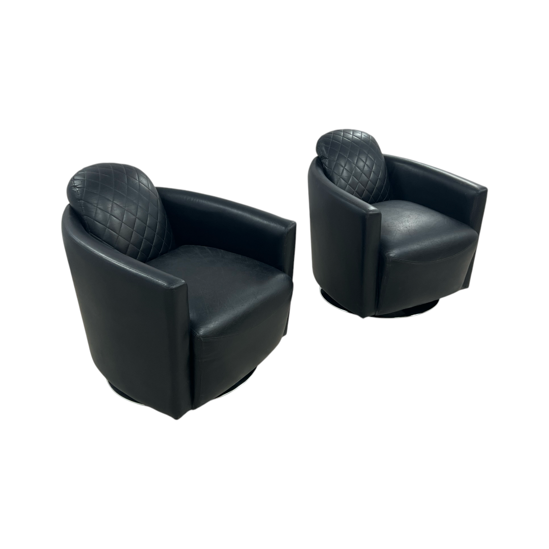 Modern Swivel Rocker Accent Chair Armchair Round Swivel Barrel Chair, 360° Rotating and Glide Back and Forth, Black PU Leather Set of 2