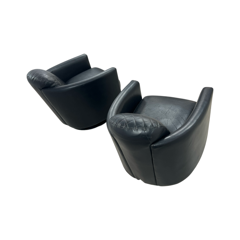 Modern Swivel Rocker Accent Chair Armchair Round Swivel Barrel Chair, 360° Rotating and Glide Back and Forth, Black PU Leather Set of 2