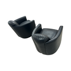 Modern Swivel Rocker Accent Chair Armchair Round Swivel Barrel Chair, 360° Rotating and Glide Back and Forth, Black PU Leather Set of 2