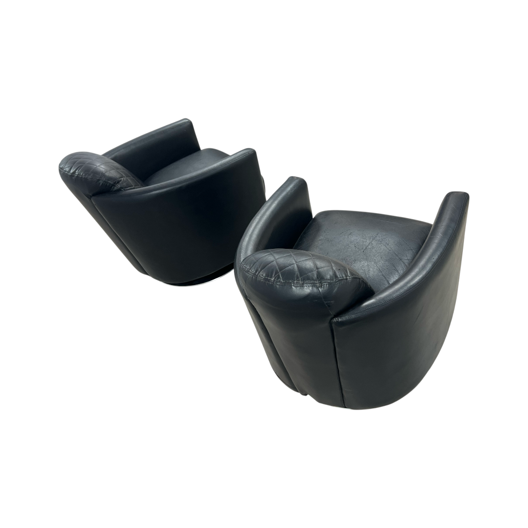 Modern Swivel Rocker Accent Chair Armchair Round Swivel Barrel Chair, 360° Rotating and Glide Back and Forth, Black PU Leather Set of 2
