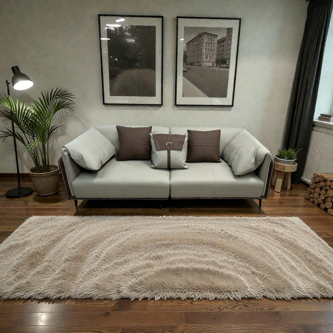 Orren Ellis Modern Two-Tone Faux Leather Sofa Collection with Flared Arms and Toss Pillows