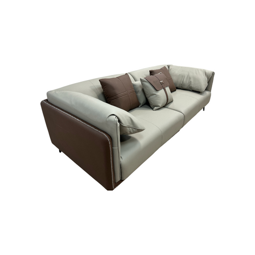 Orren Ellis Modern Two-Tone Faux Leather Sofa Collection with Flared Arms and Toss Pillows, image 6
