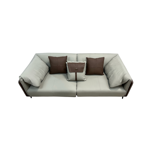 Orren Ellis Modern Two-Tone Faux Leather Sofa Collection with Flared Arms and Toss Pillows, image 7
