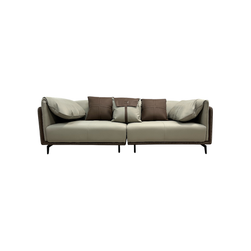 Orren Ellis Modern Two-Tone Faux Leather Sofa Collection with Flared Arms and Toss Pillows, image 8