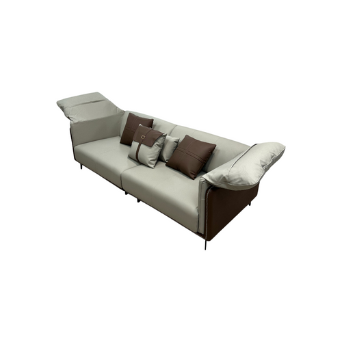 Orren Ellis Modern Two-Tone Faux Leather Sofa Collection with Flared Arms and Toss Pillows, image 10